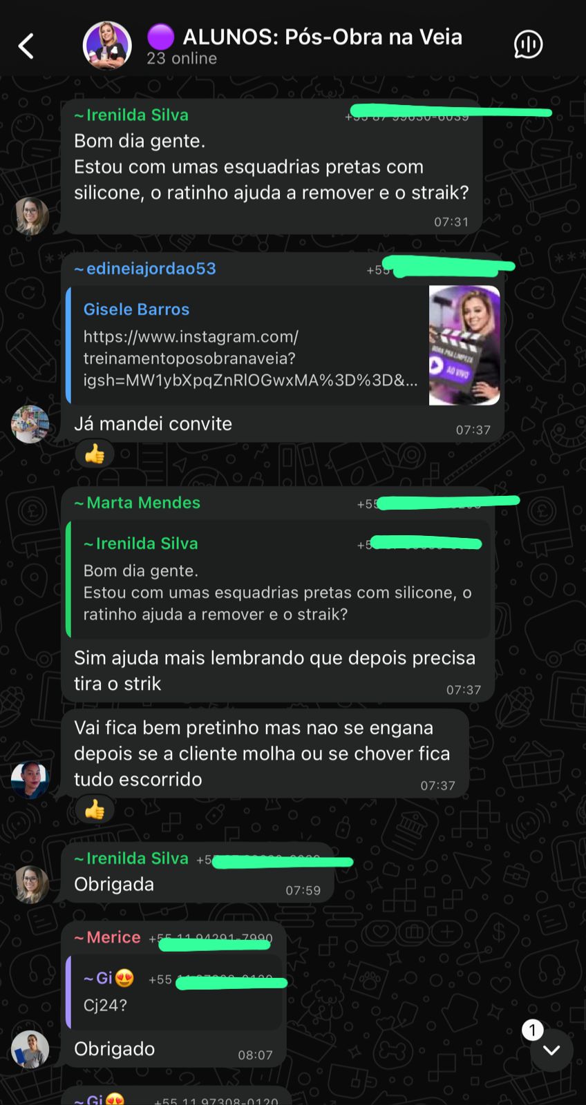 Grupo de WhatsApp dos alunos